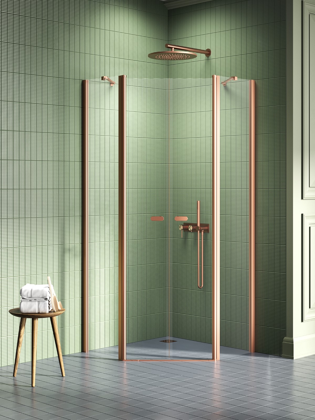 New Trendy New Soleo Copper Brushed cabine de douche 90x90 cm cuivre brossé/verre transparent K-1705