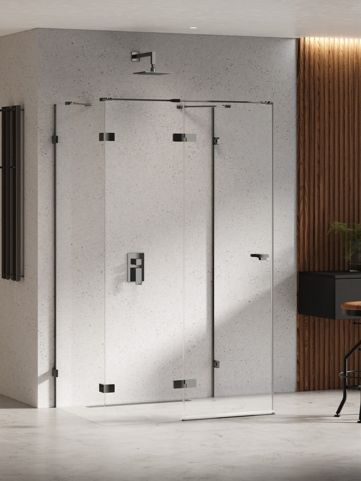 New Trendy Eventa Black Chrome cabine de douche 100x90 cm rectangulaire noir brillant/verre transparent EXK-6258