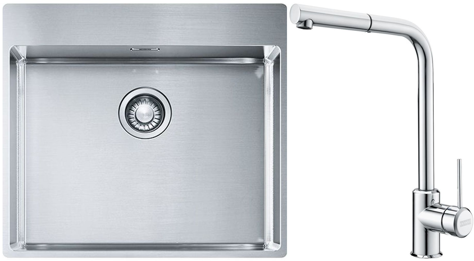 Set évier en acier inoxydable Franke Box 127.0369.295, mitigeur de cuisine Franke Sirius Side 115.0668.280