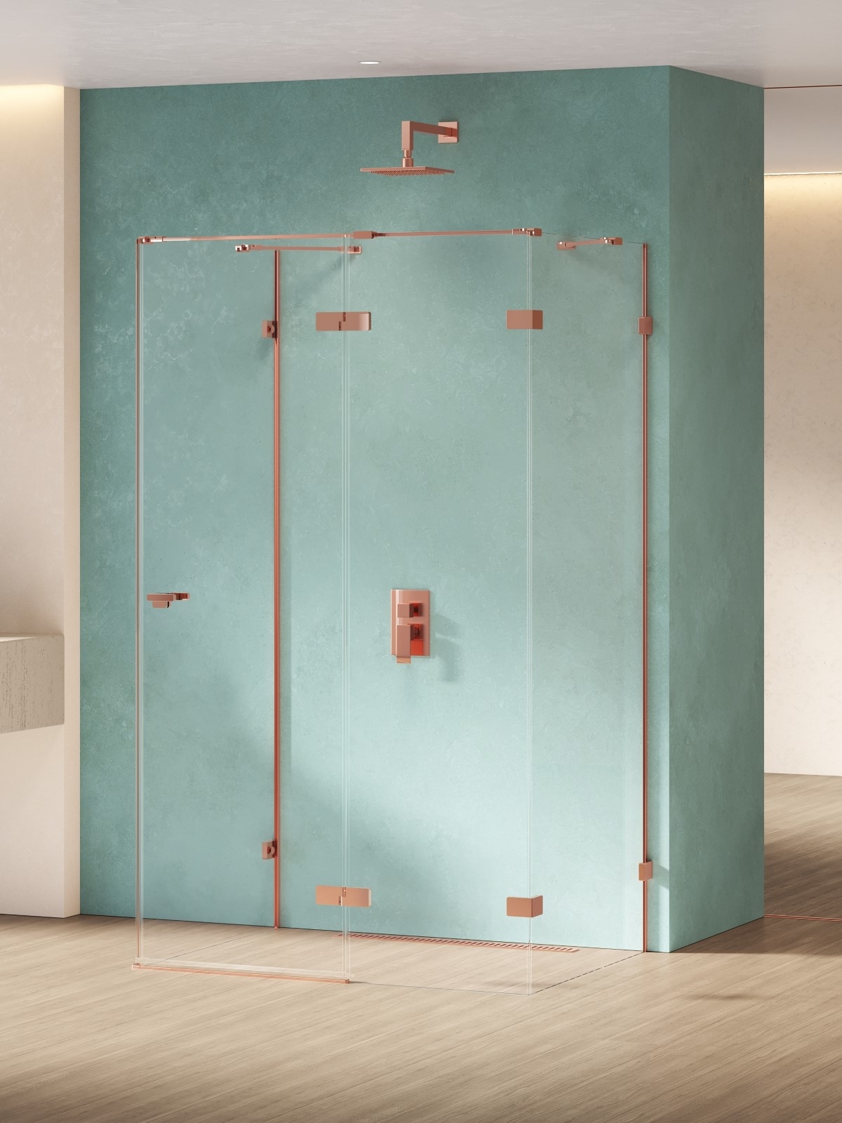 New Trendy Eventa Copper Shine cabine de douche 80x80 cm carrée cuivre brillant/verre transparent EXK-6474