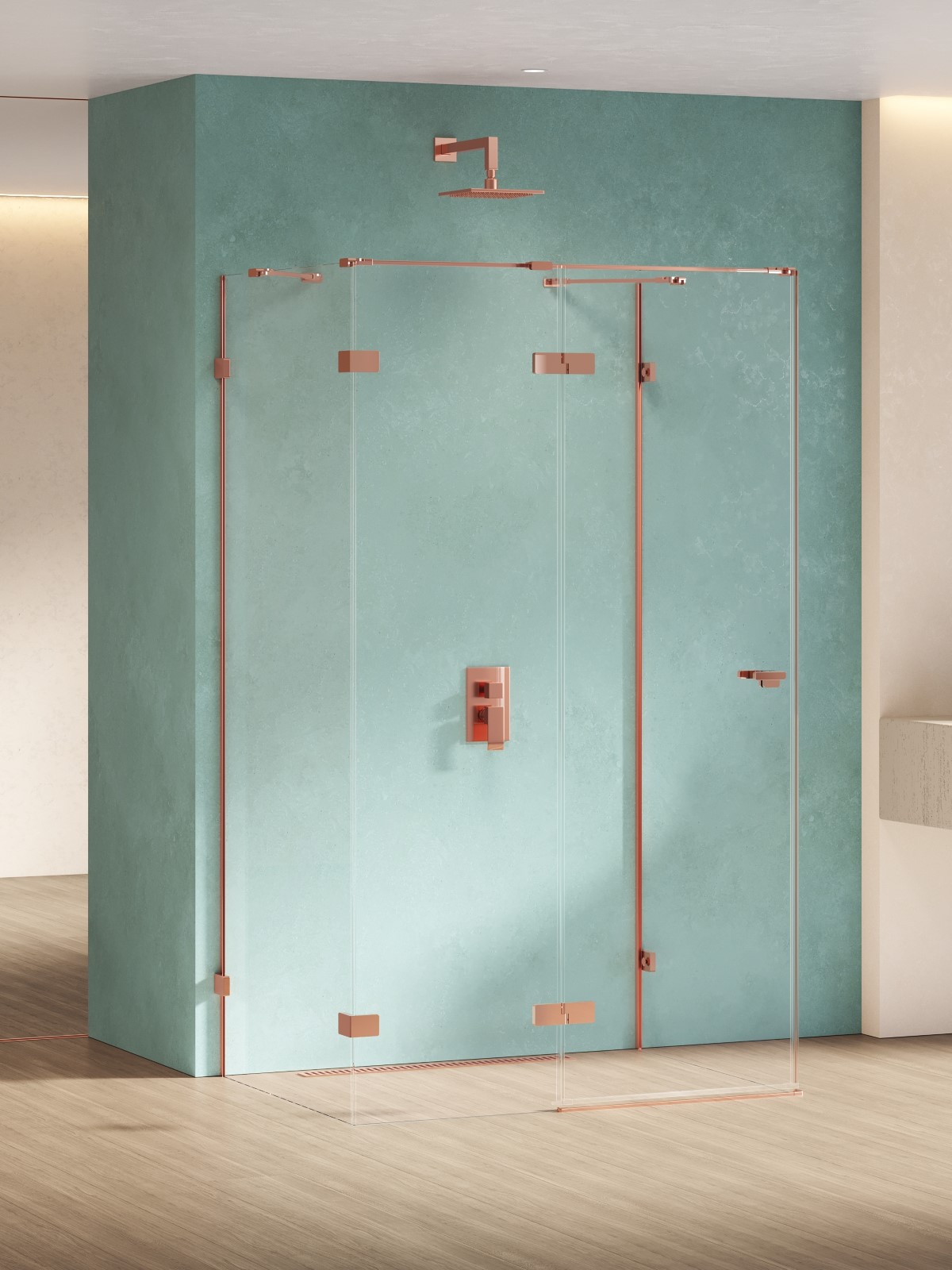 New Trendy Eventa Copper Shine cabine de douche 100x100 cm carrée cuivre brillant/verre transparent EXK-6489