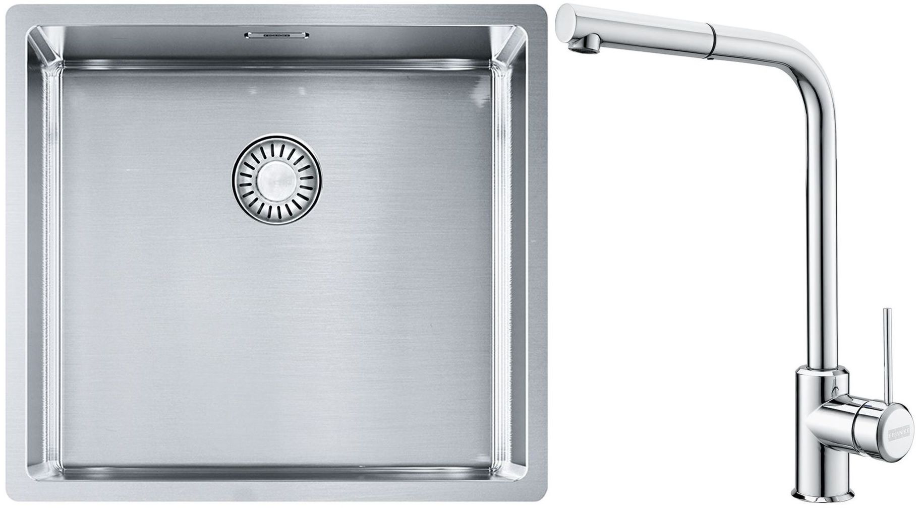 Set évier en acier inoxydable Franke Box 127.0453.655, mitigeur de cuisine Franke Sirius Side 115.0668.280