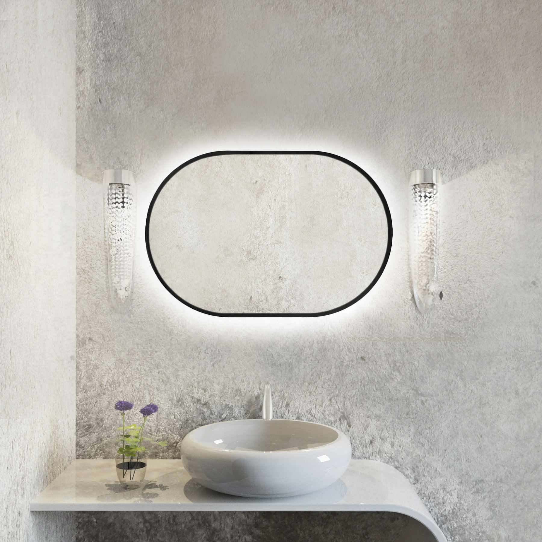 Baltica Design Tiny Border Pastille miroir 60x140 cm ovale avec éclairage noir 5904107926155