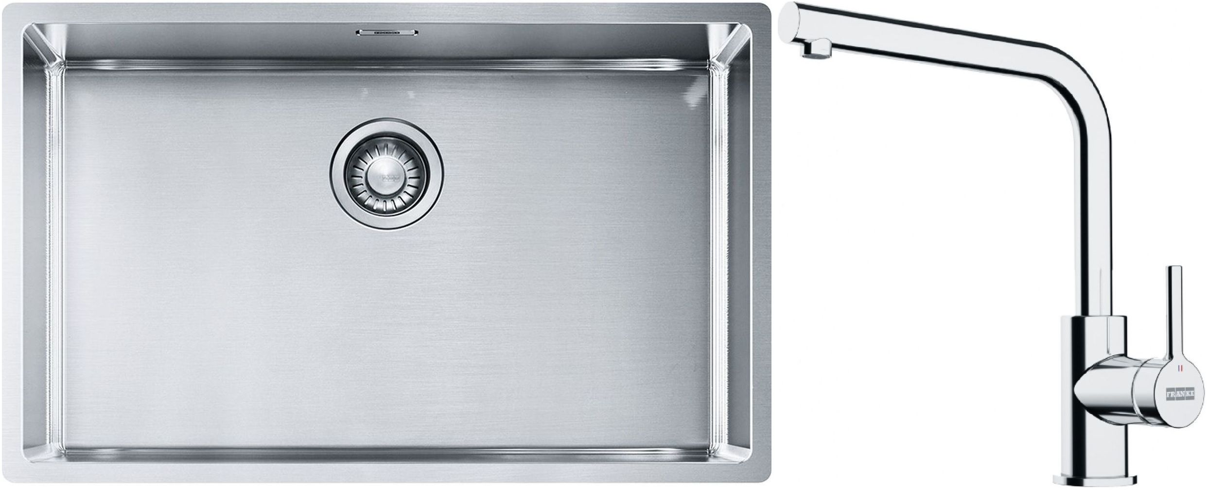Set évier en acier inoxydable Franke Box 127.0453.658, mitigeur de cuisine Franke Lina 115.0693.230