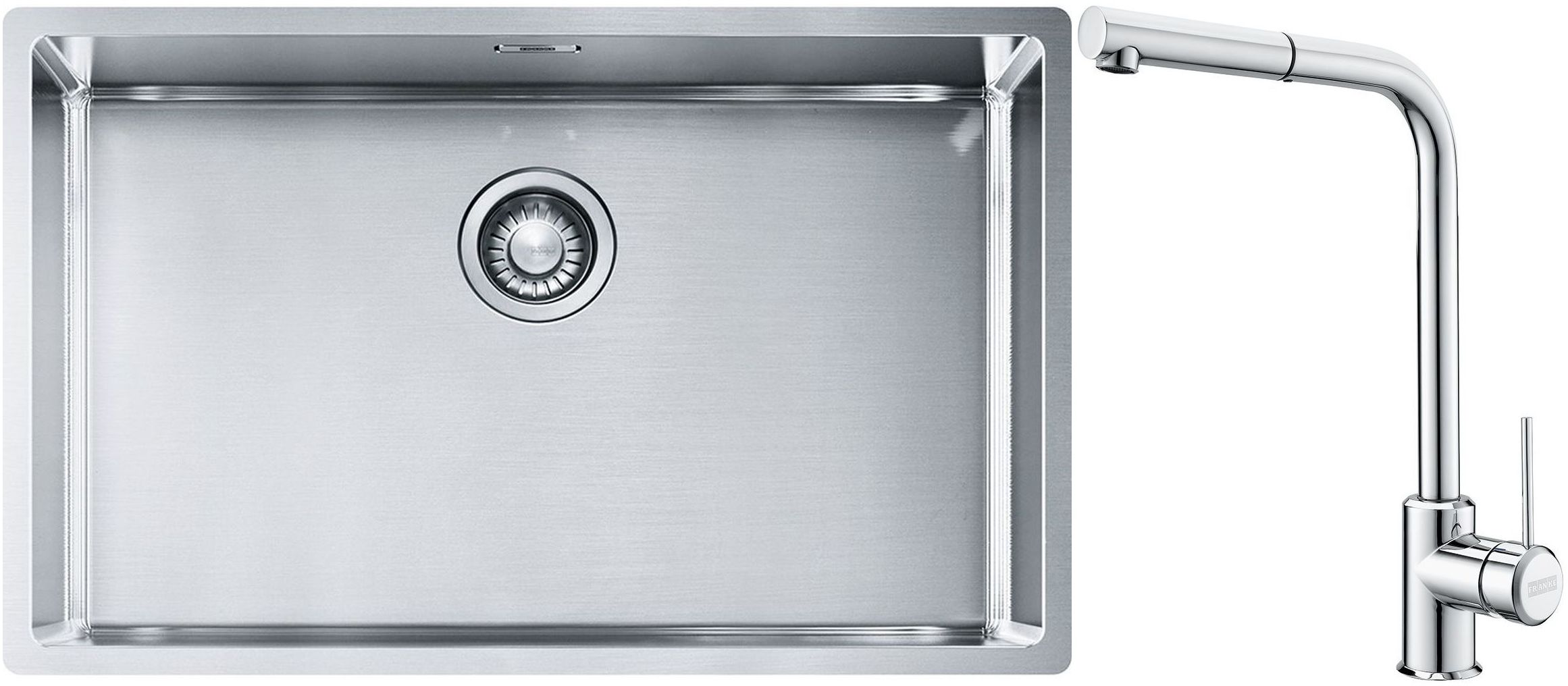 Set évier en acier inoxydable Franke Box 127.0453.658, mitigeur de cuisine Franke Sirius Side 115.0668.280