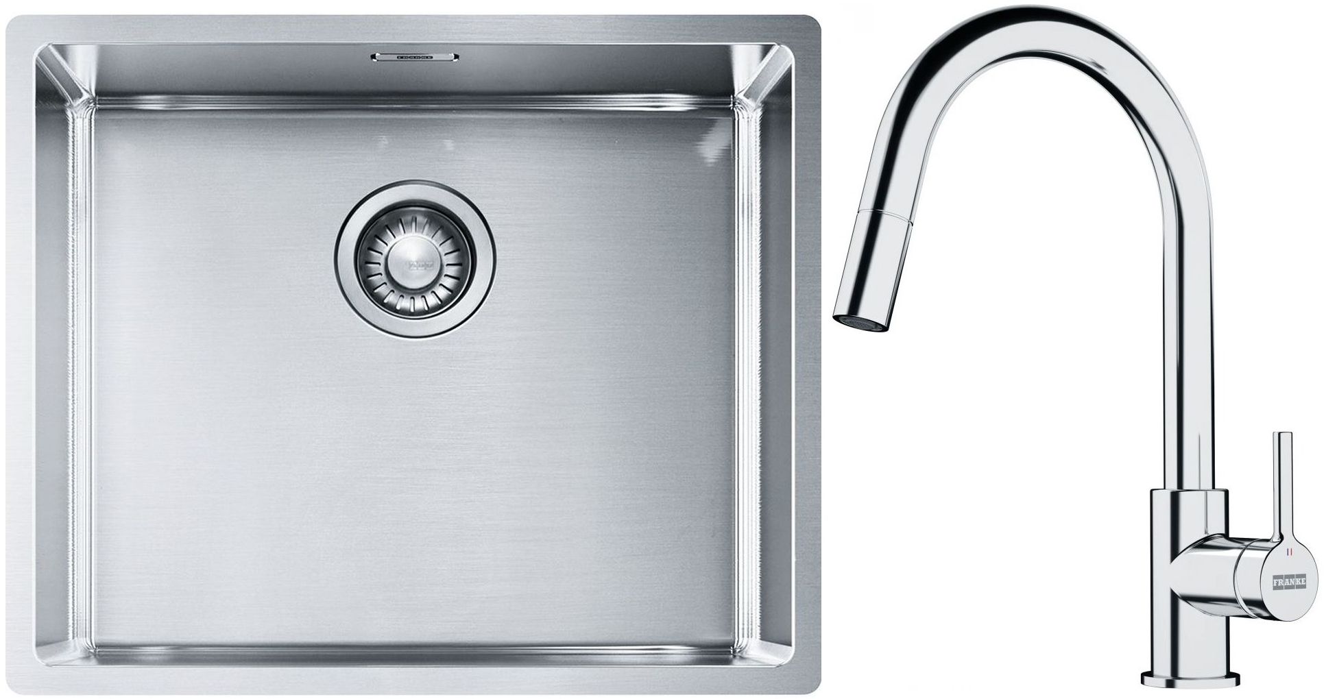 Set évier en acier inoxydable Franke Box 127.0453.656, mitigeur de cuisine Franke Lina 115.0693.229