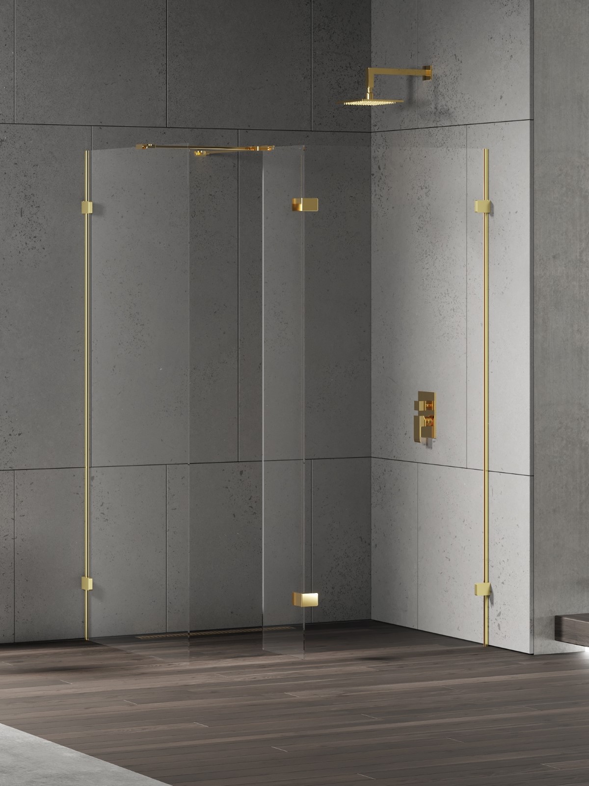 New Trendy Eventa Gold Shine paroi de douche walk-in 100 cm doré brillant/verre transparent EXK-4866
