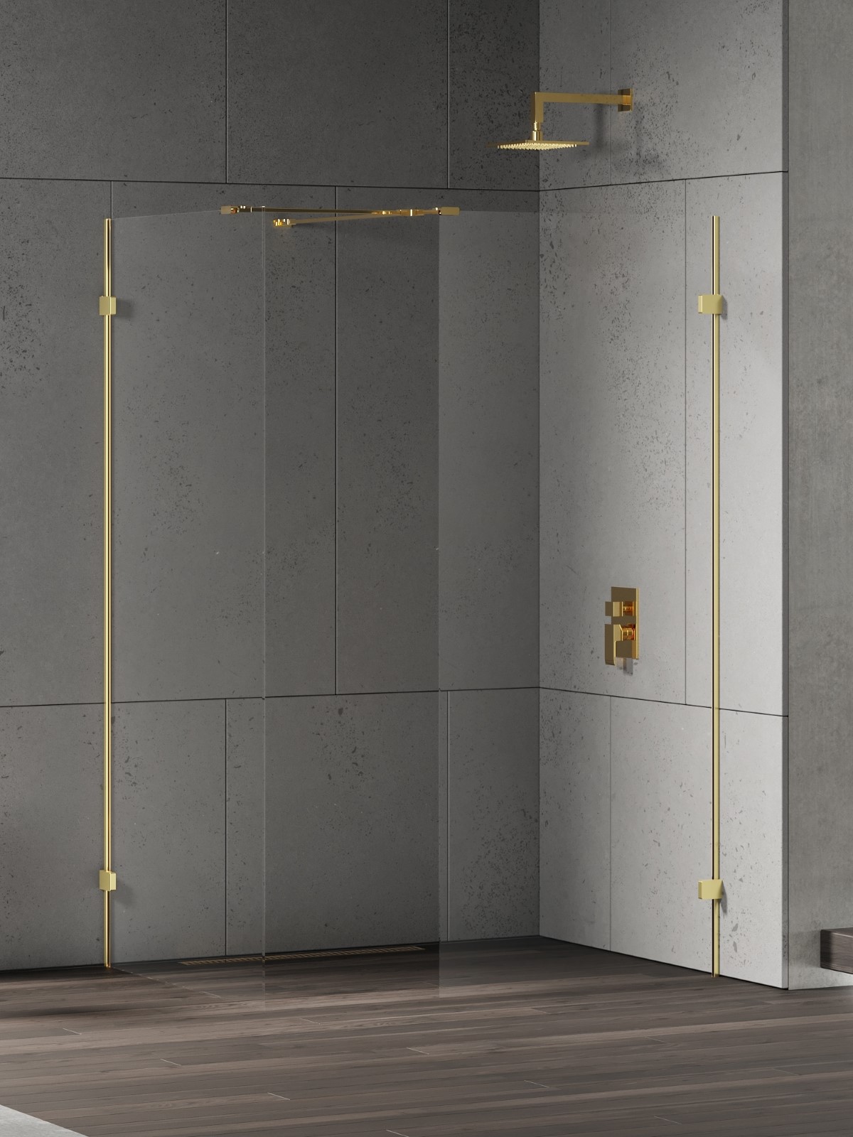 New Trendy Eventa Gold Shine kabina prysznicowa walk-in 130x90 cm prostokątna złoty połysk/szkło przezroczyste EXK-4876