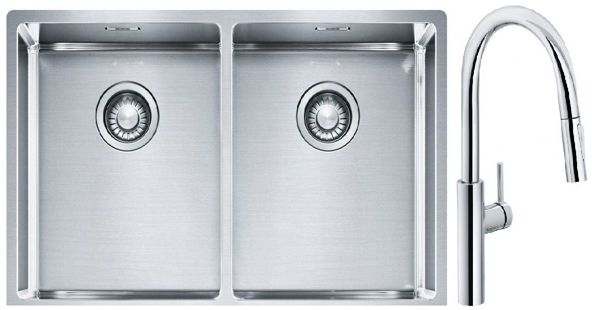 Set évier en acier inoxydable Franke Box 127.0370.188, mitigeur de cuisine Franke Pescara L Slide-In 115.0538.940
