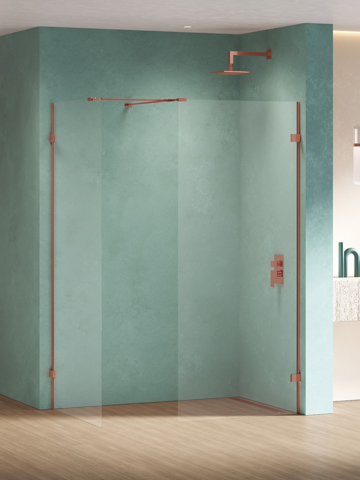 New Trendy Eventa Copper Shine cabine de douche walk-in 160x100 cm cuivre brillant/verre transparent EXK-6576