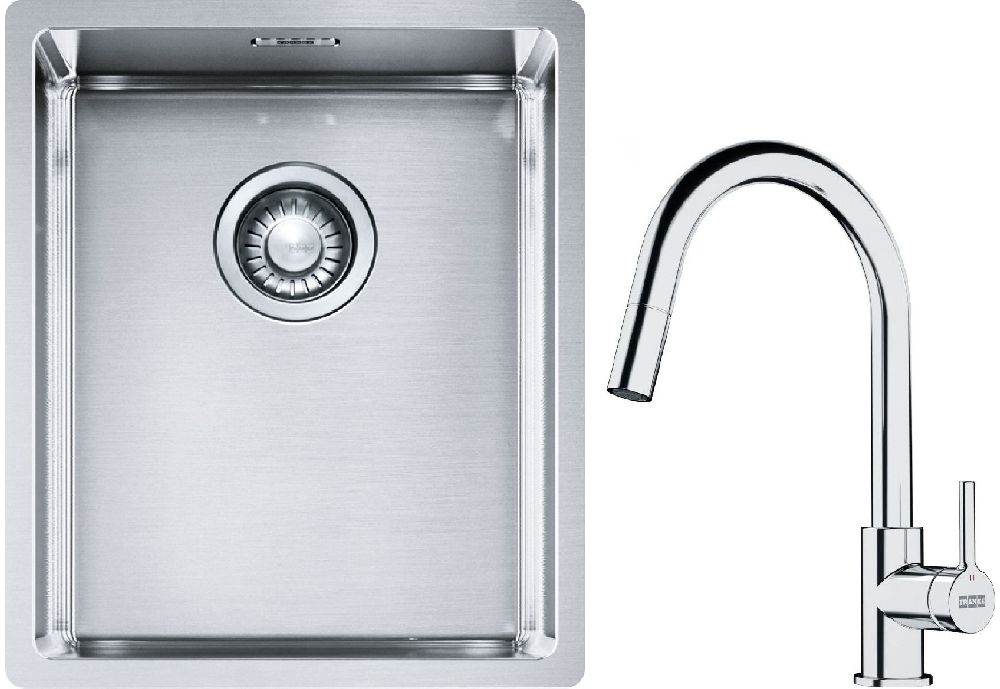 Set évier en acier inoxydable Franke Box 127.0453.653, mitigeur de cuisine Franke Lina 115.0693.229
