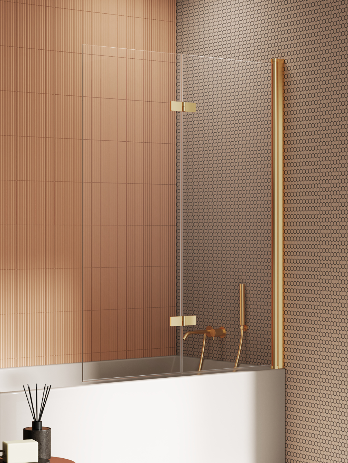 New Trendy New Soleo paroi de baignoire 100 cm deux pièces doré brossé/verre transparent P-0173