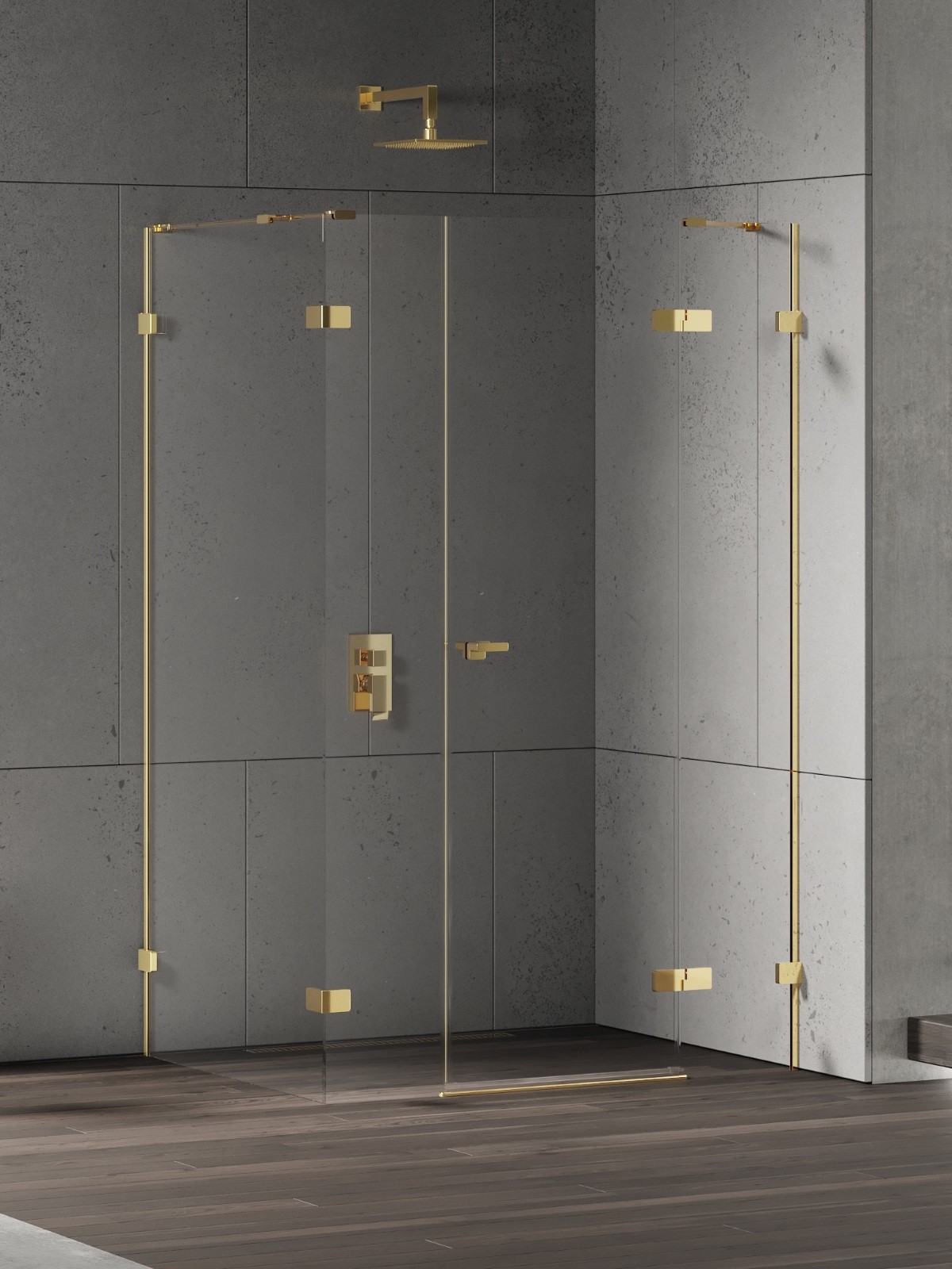 New Trendy Eventa Gold Shine cabine de douche 110x80 cm rectangulaire doré brillant/verre transparent EXK-4774