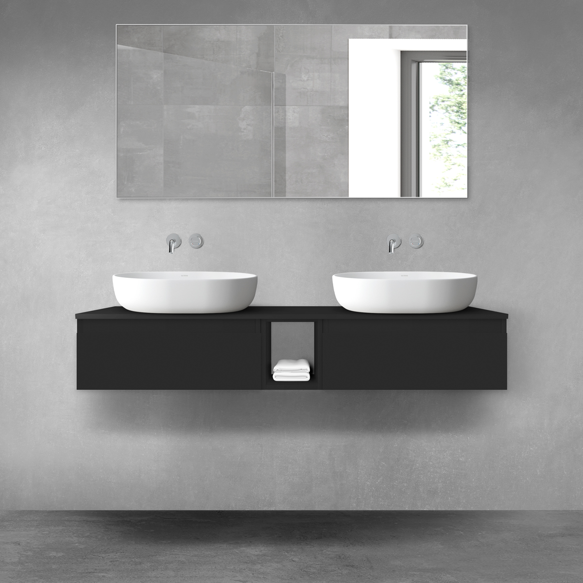 Set armoire Oltens Vernal 60009300, plan de travail suspendu Oltens Vernal 63011300, 60020300