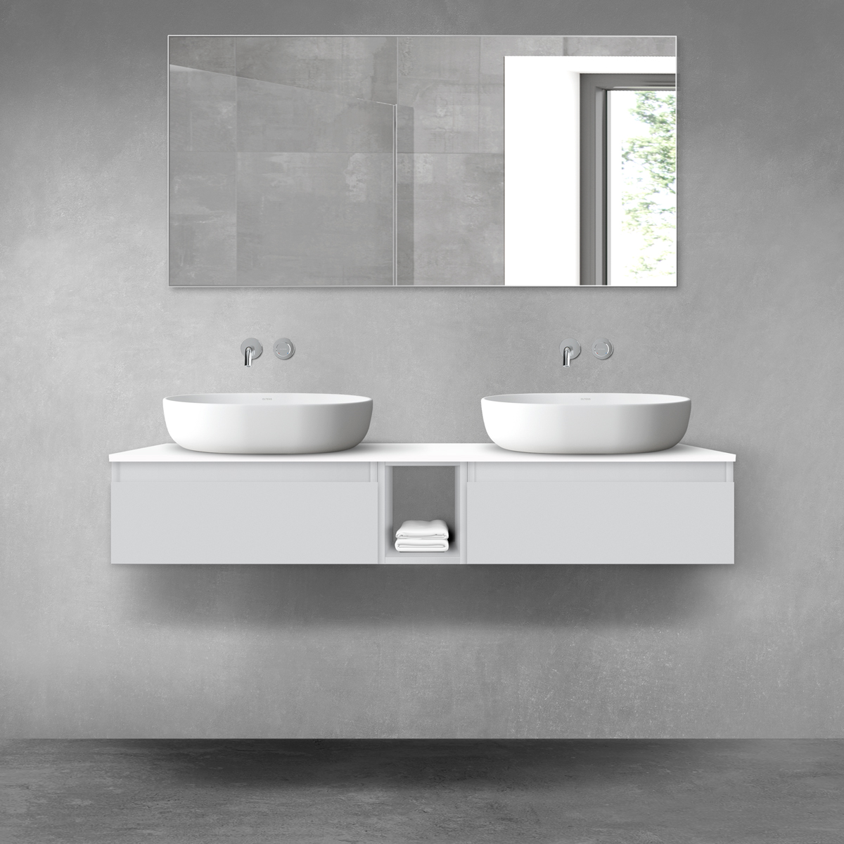 Set armoire Oltens Vernal 60009700, plan de travail suspendu Oltens Vernal 63011000, 60020700