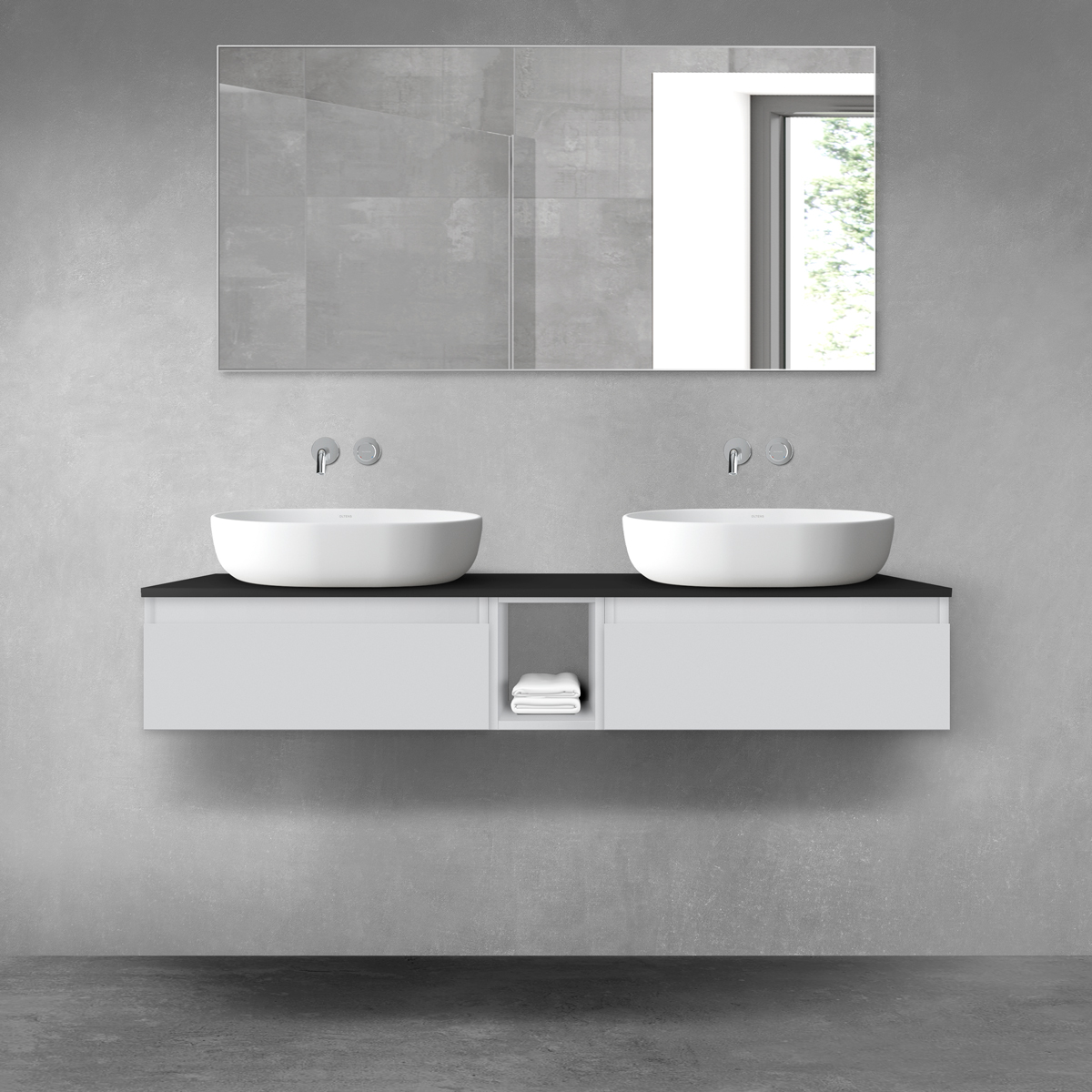 Set armoire Oltens Vernal 60009700, plan de travail suspendu Oltens Vernal 63011300, 60020700