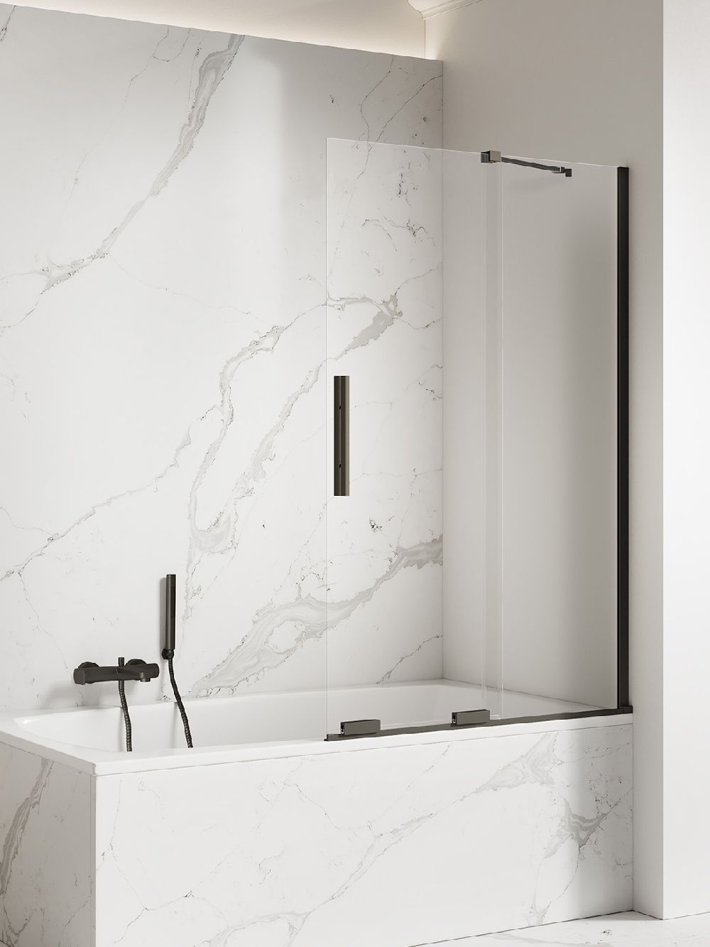 New Trendy Smart Black paroi de baignoire 100 cm deux pièces noir mat/verre transparent EXK-4200-WU