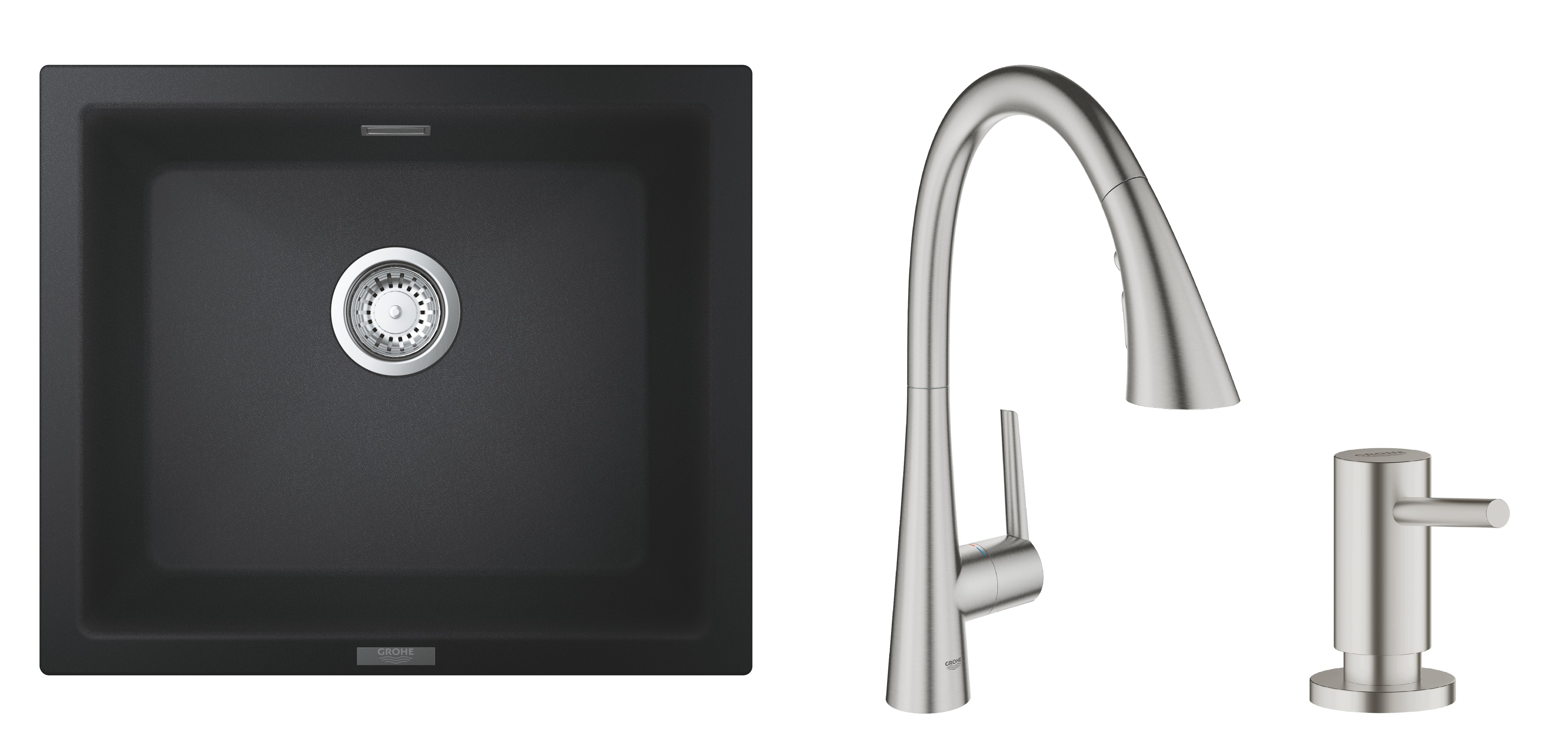 Set mitigeur de cuisine Grohe Zedra 32294DC2, évier en granit Grohe K700 31654AP0, 40535DC0
