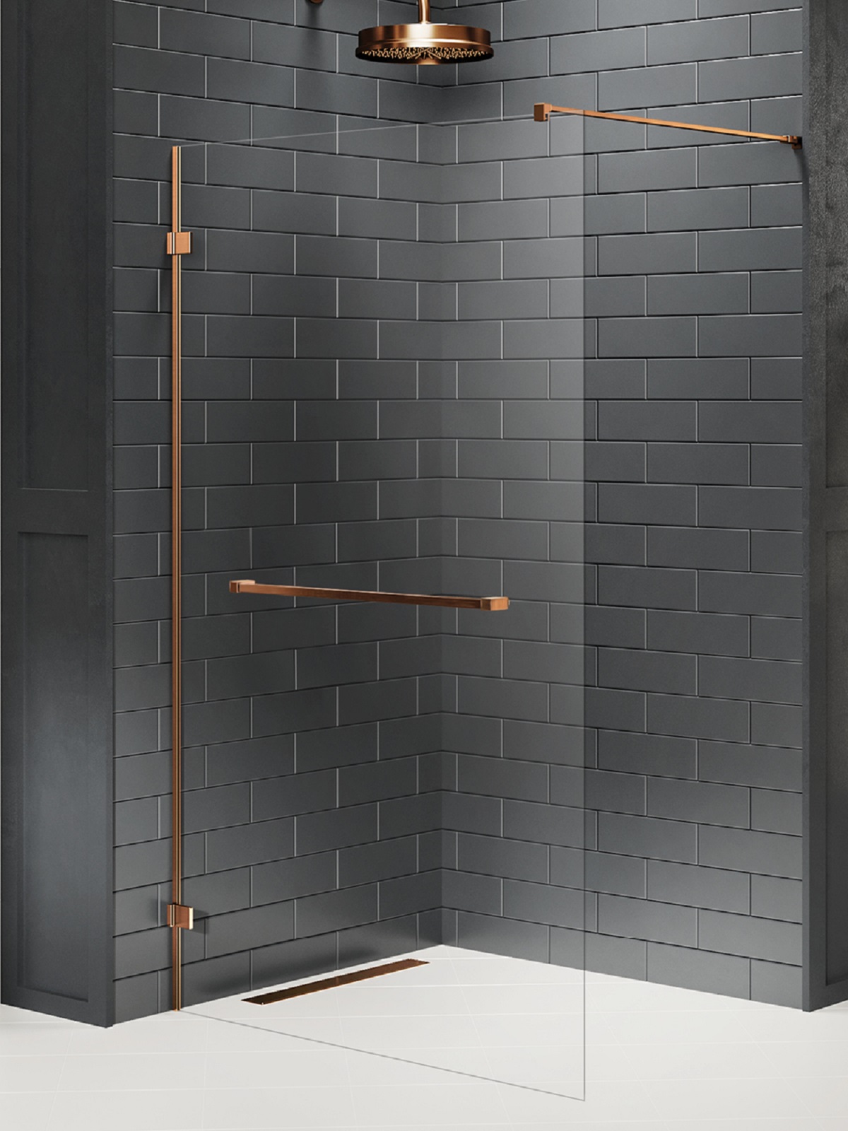 New Trendy Avexa Copper Brushed paroi de douche walk-in 100 cm cuivre brossé/verre transparent EXK-7159