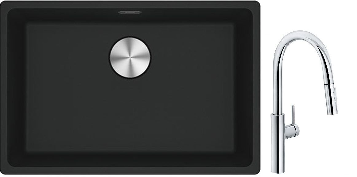 Set mitigeur de cuisine Franke Pescara L Slide-In 115.0538.940, évier en granit Franke Maris 125.0687.256