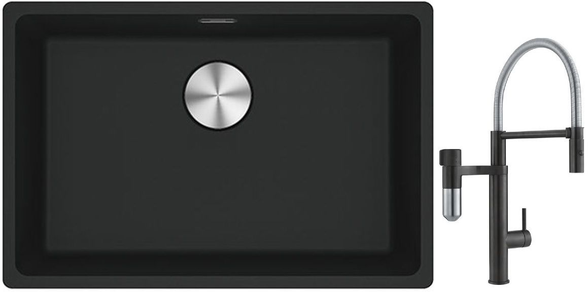 Set mitigeur de cuisine Franke Vital Semi-Pro 120.0621.313, évier en granit Franke Maris 125.0687.256