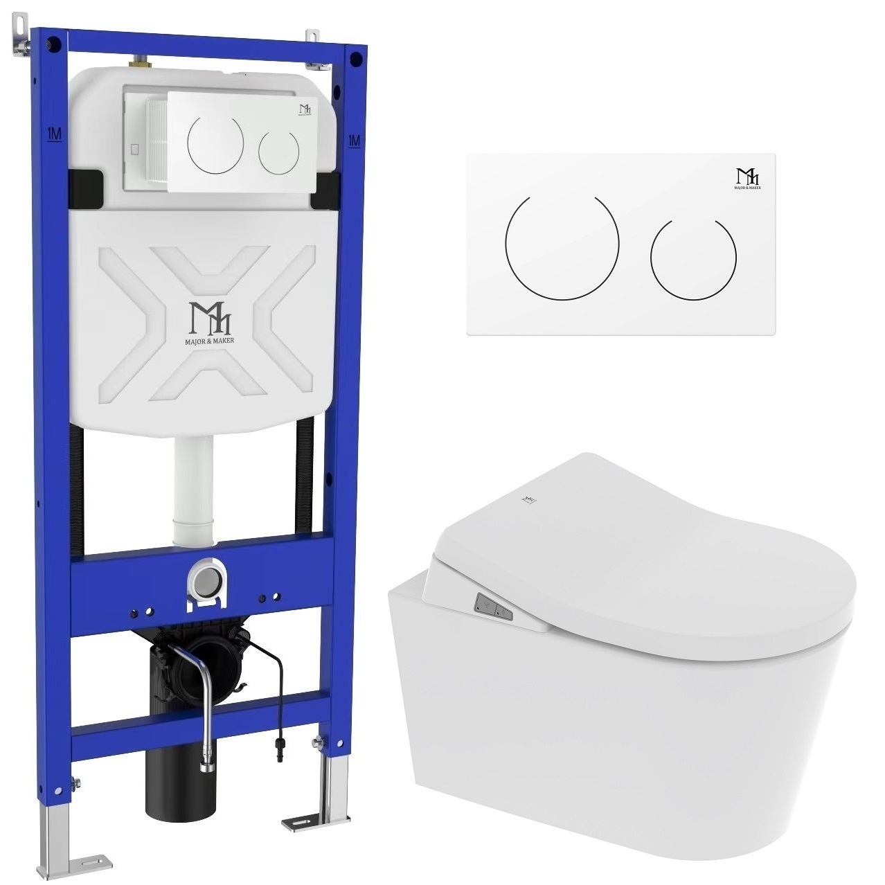 Major&Maker Topaz + Coral White wc lavant avec bâti-support suspendue sans collerette blanc 4701FWS200302W
