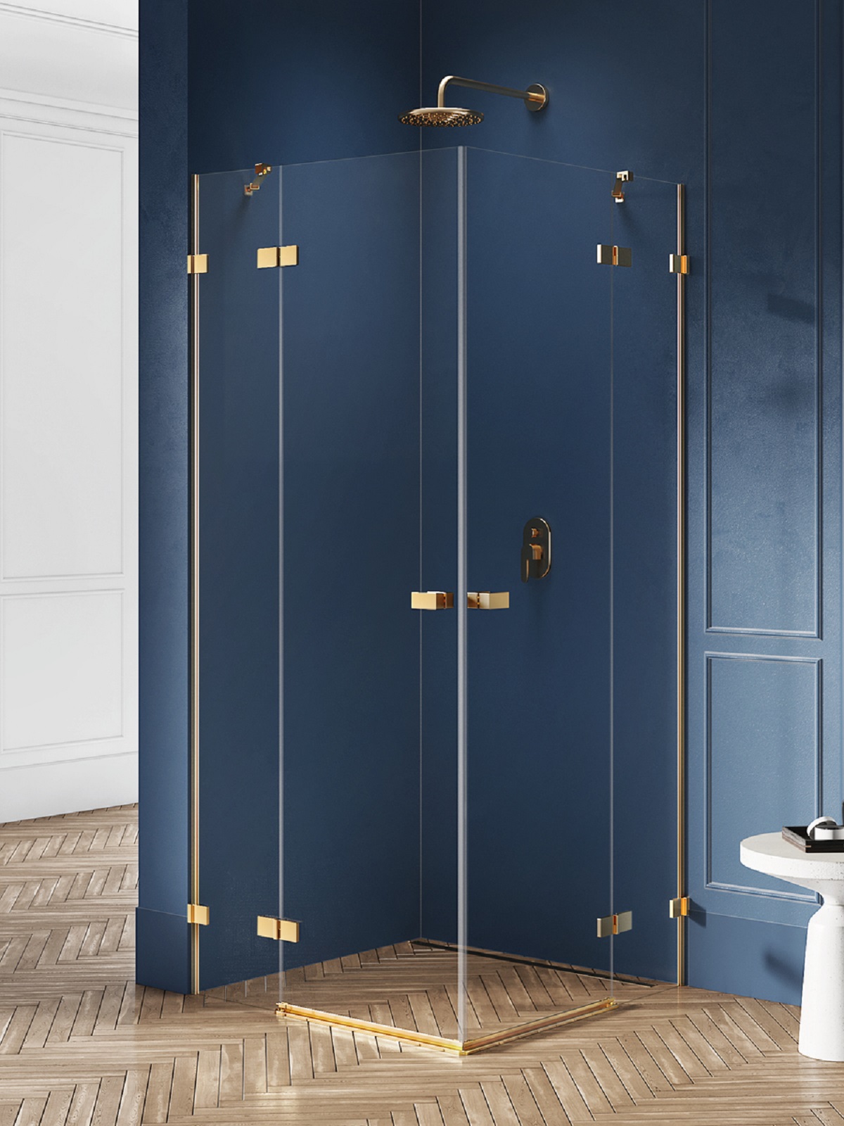 New Trendy Avexa Gold Brushed cabine de douche 100x80 cm rectangulaire doré brossé/verre transparent EXK-1784