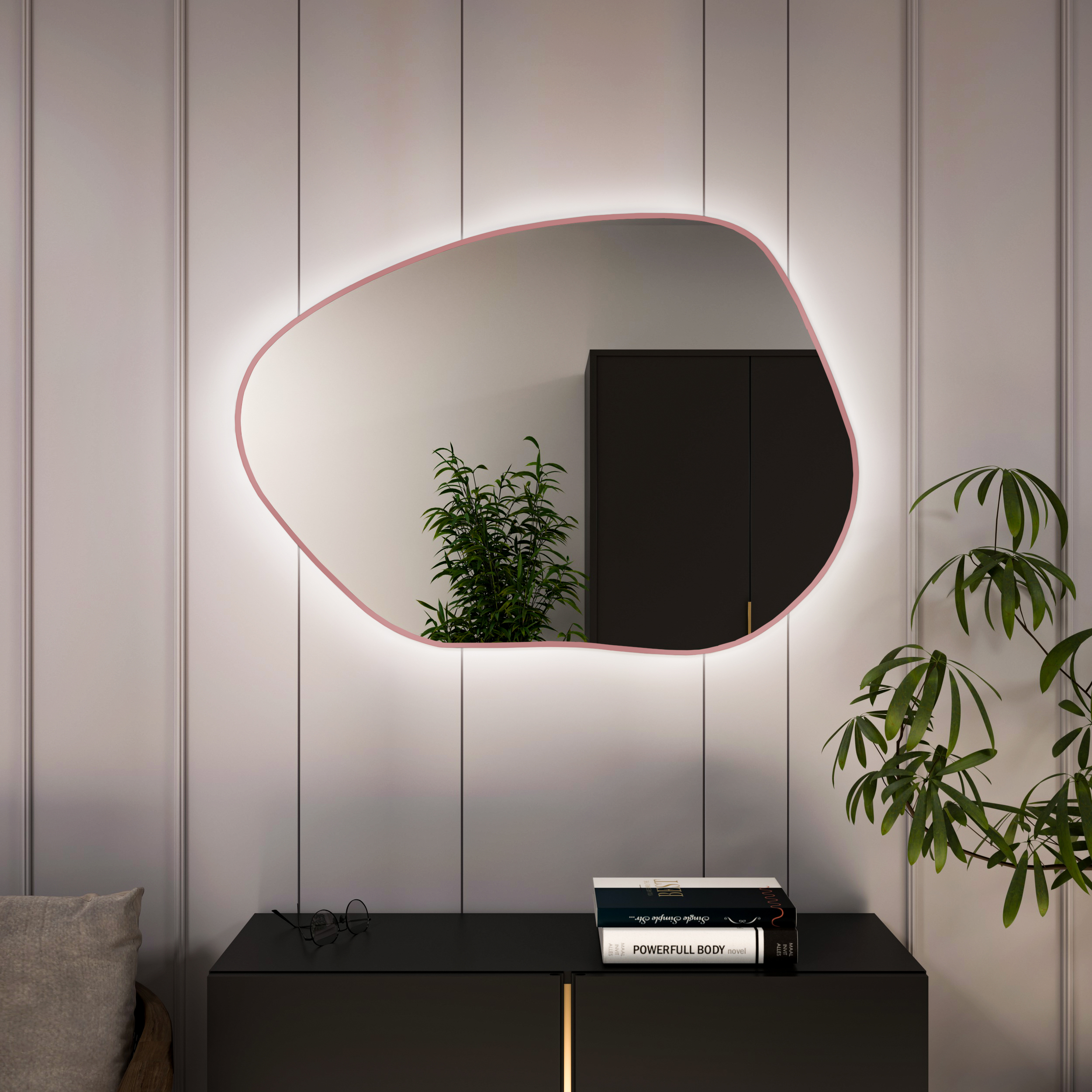 Baltica Design Bright Stain I miroir 80x57 cm avec éclairage rose 5904107931340