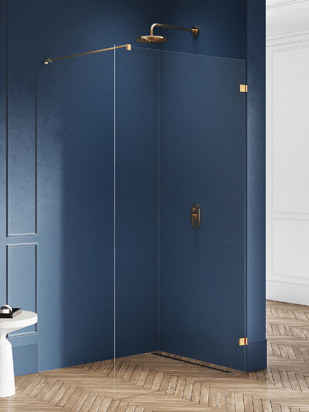 New Trendy Avexa Gold Brushed paroi de douche walk-in 130 cm doré brossé/verre transparent EXK-7018