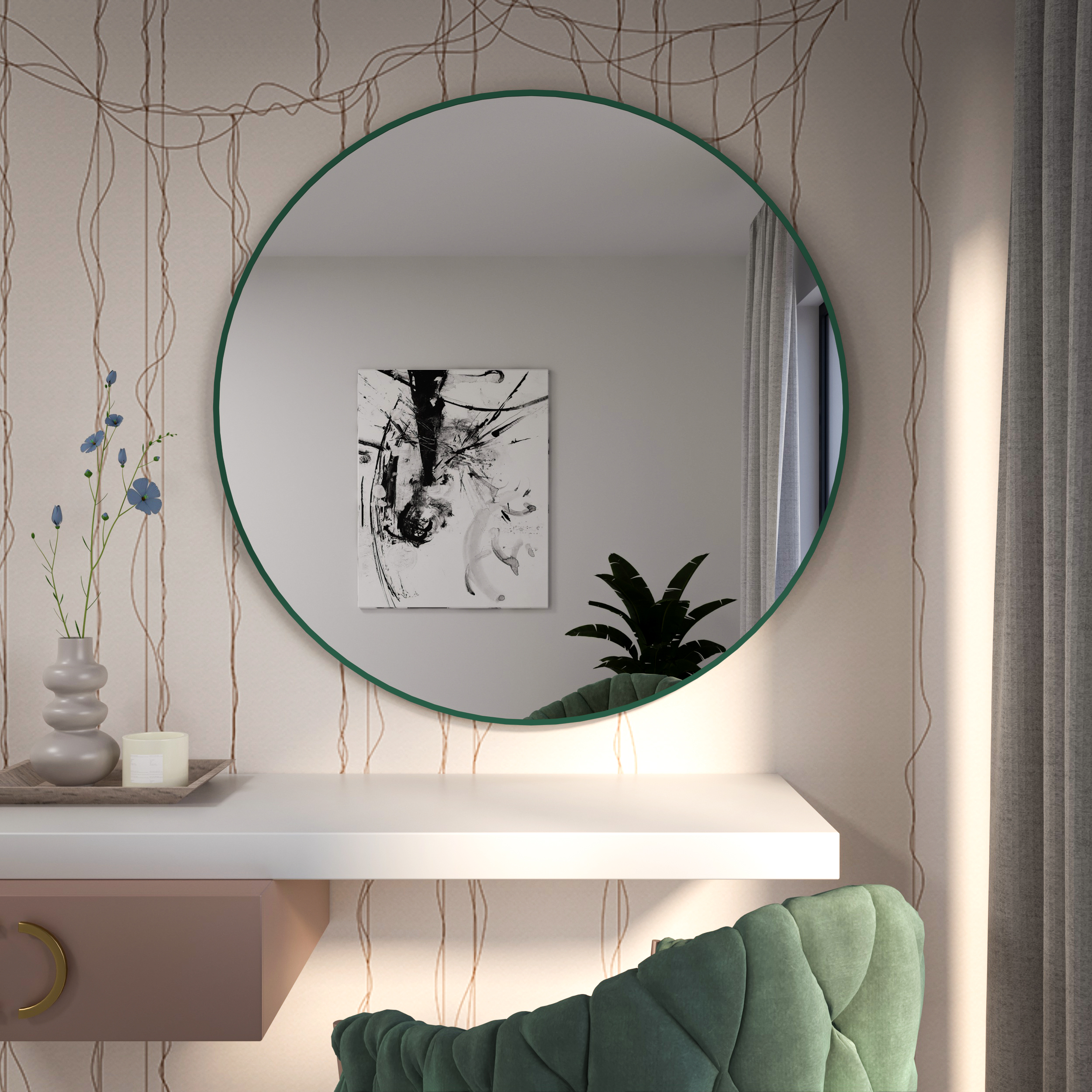 Baltica Design Tiny Border Round miroir 100x100 cm circulaire vert 5904107930510