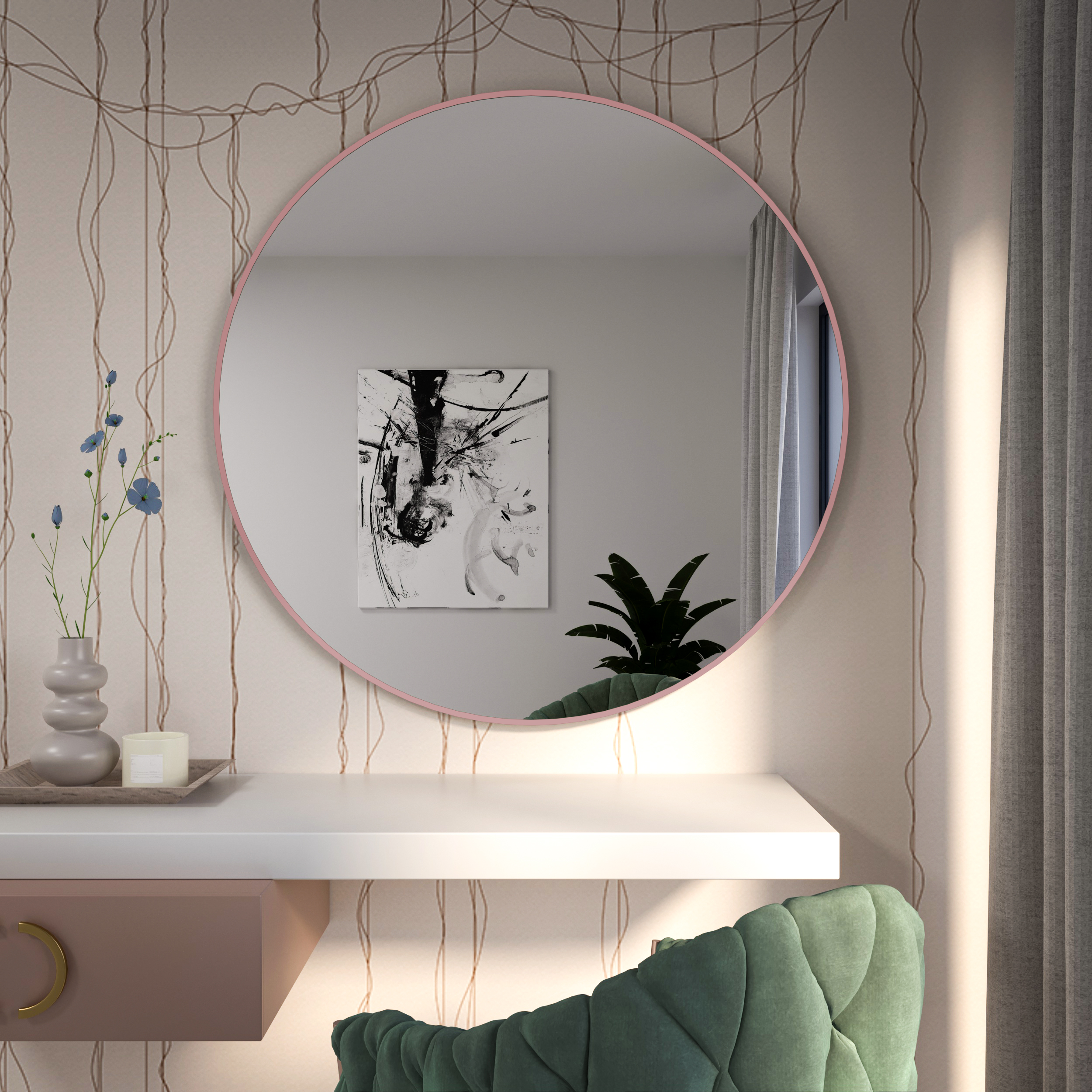 Baltica Design Tiny Border Round miroir 70x70 cm circulaire rose 5904107930367