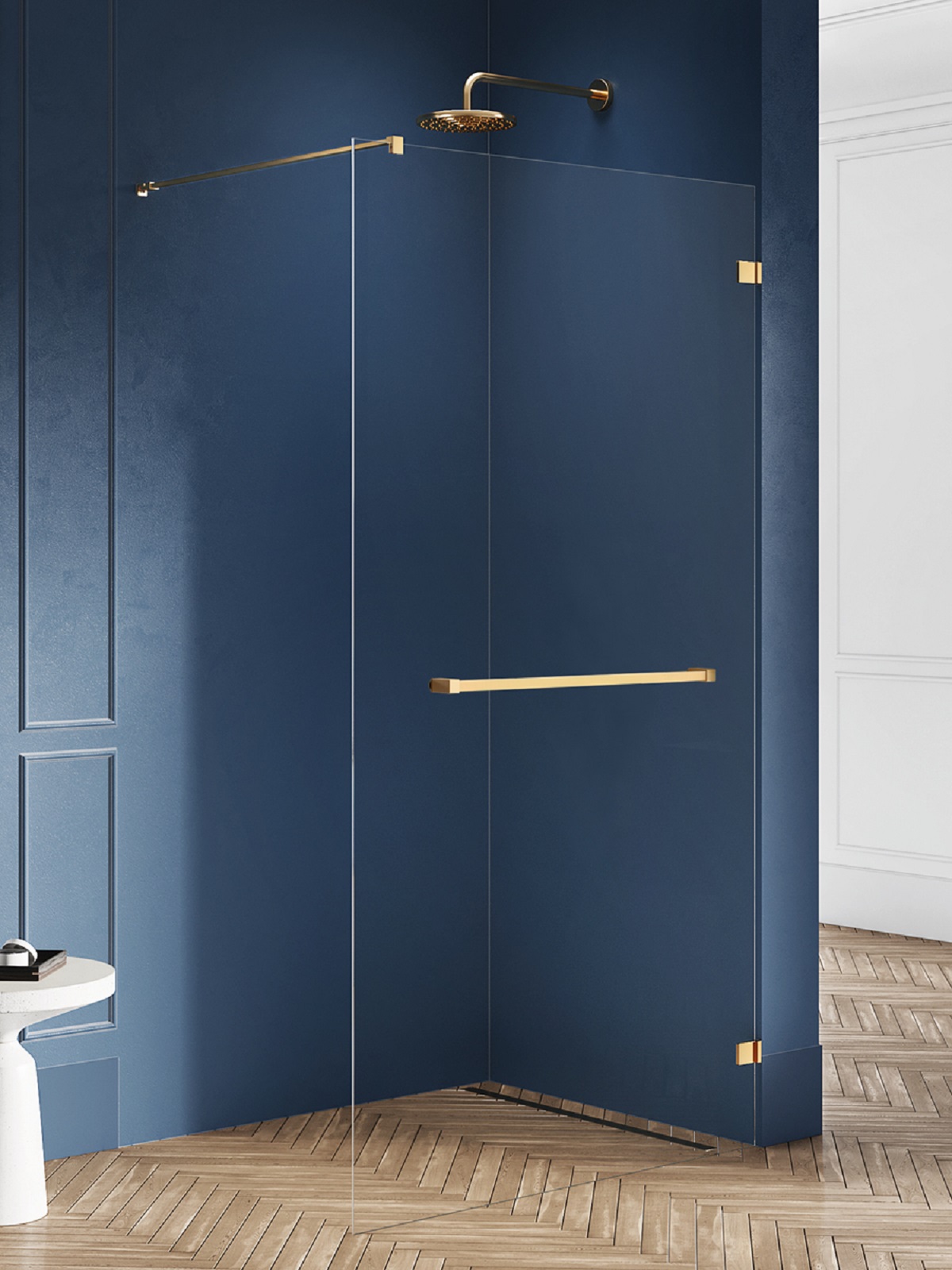 New Trendy Avexa Gold Brushed paroi de douche walk-in 80 cm doré brossé/verre transparent EXK-7035