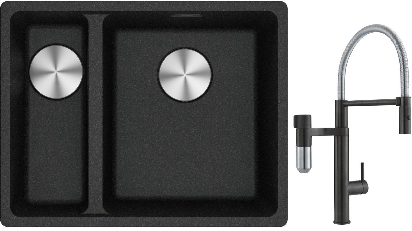 Set mitigeur de cuisine Franke Vital Semi-Pro 120.0621.313, évier en granit Franke Maris 125.0687.269