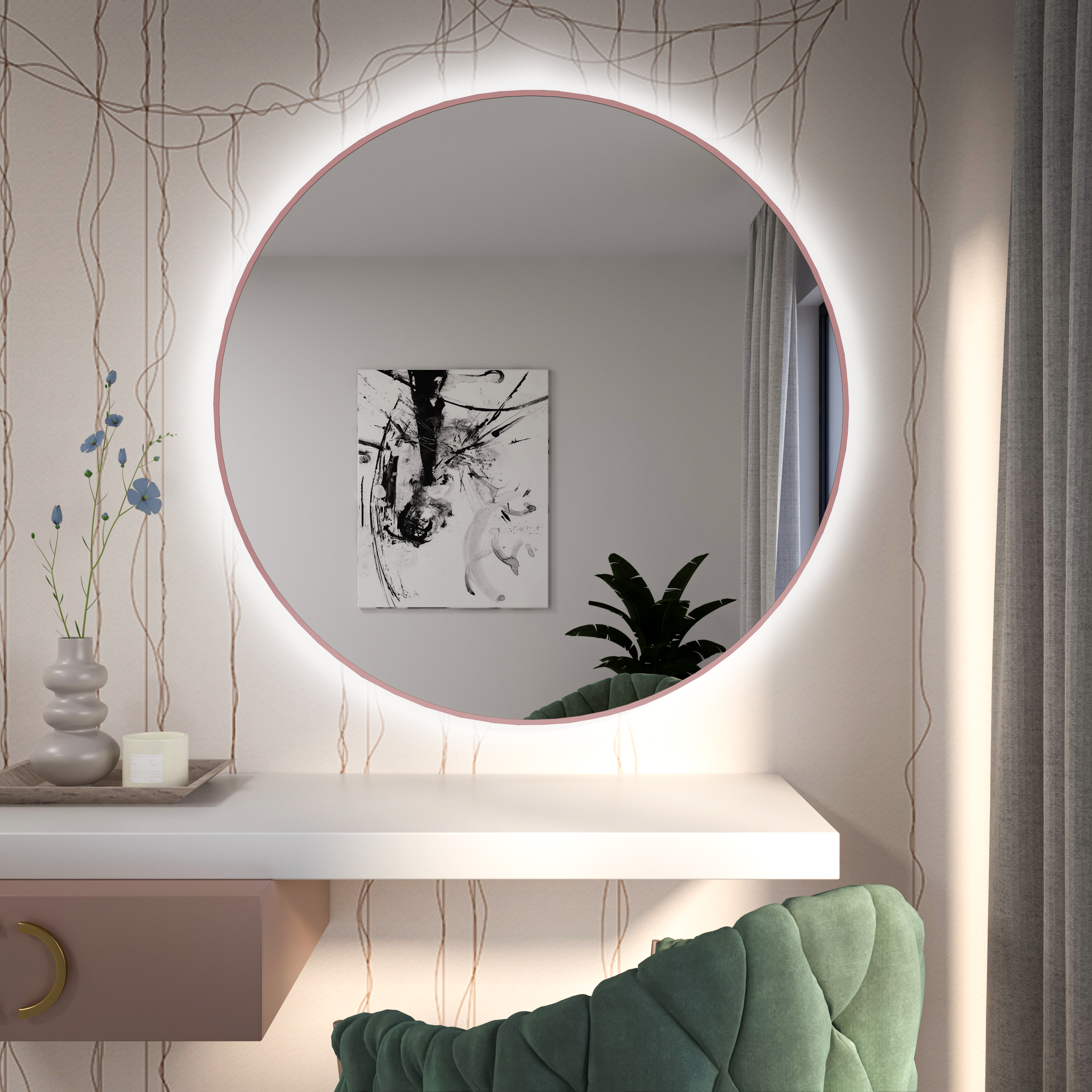 Baltica Design Tiny Border Bright miroir 90x90 cm circulaire avec éclairage rose 5904107930664