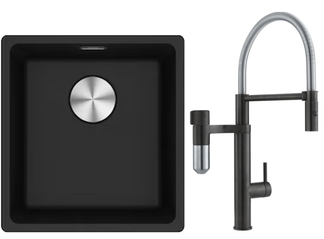 Set mitigeur de cuisine Franke Vital Semi-Pro 120.0621.313, évier en granit Franke Maris 125.0687.249
