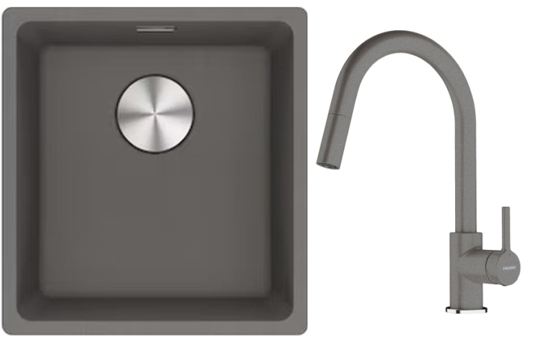 Set évier en granit Franke Maris 125.0687.250, mitigeur de cuisine Franke Lina 115.0626.057