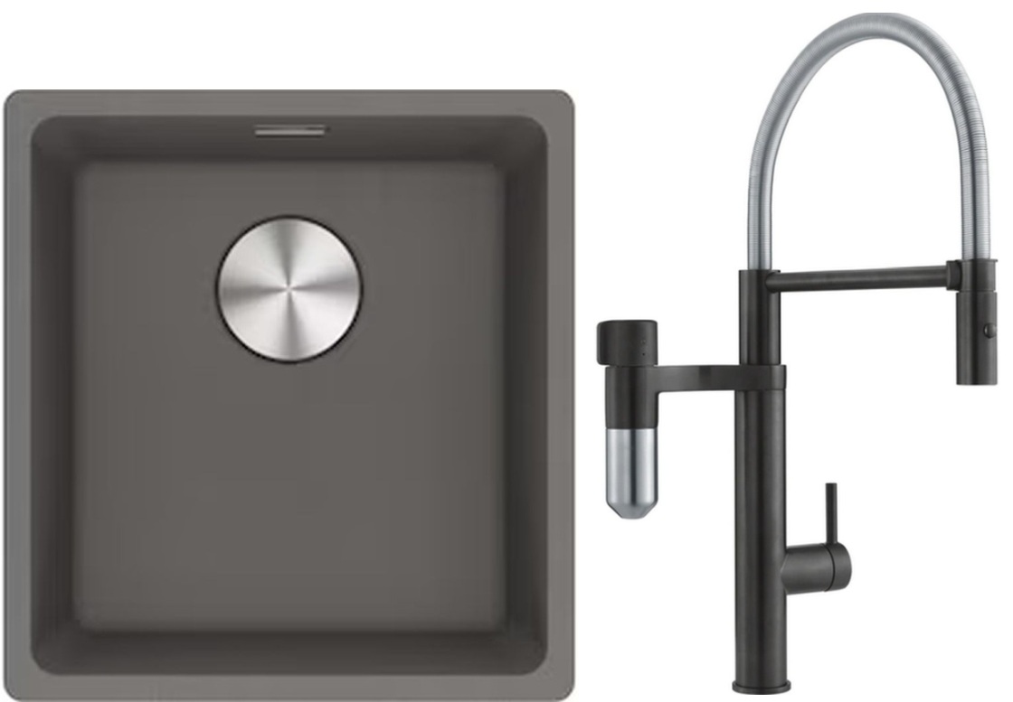 Set mitigeur de cuisine Franke Vital Semi-Pro 120.0621.313, évier en granit Franke Maris 125.0687.250