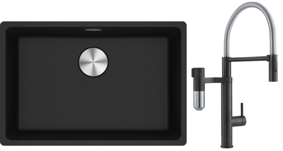 Set mitigeur de cuisine Franke Vital Semi-Pro 120.0621.313, évier en granit Franke Maris 125.0687.257