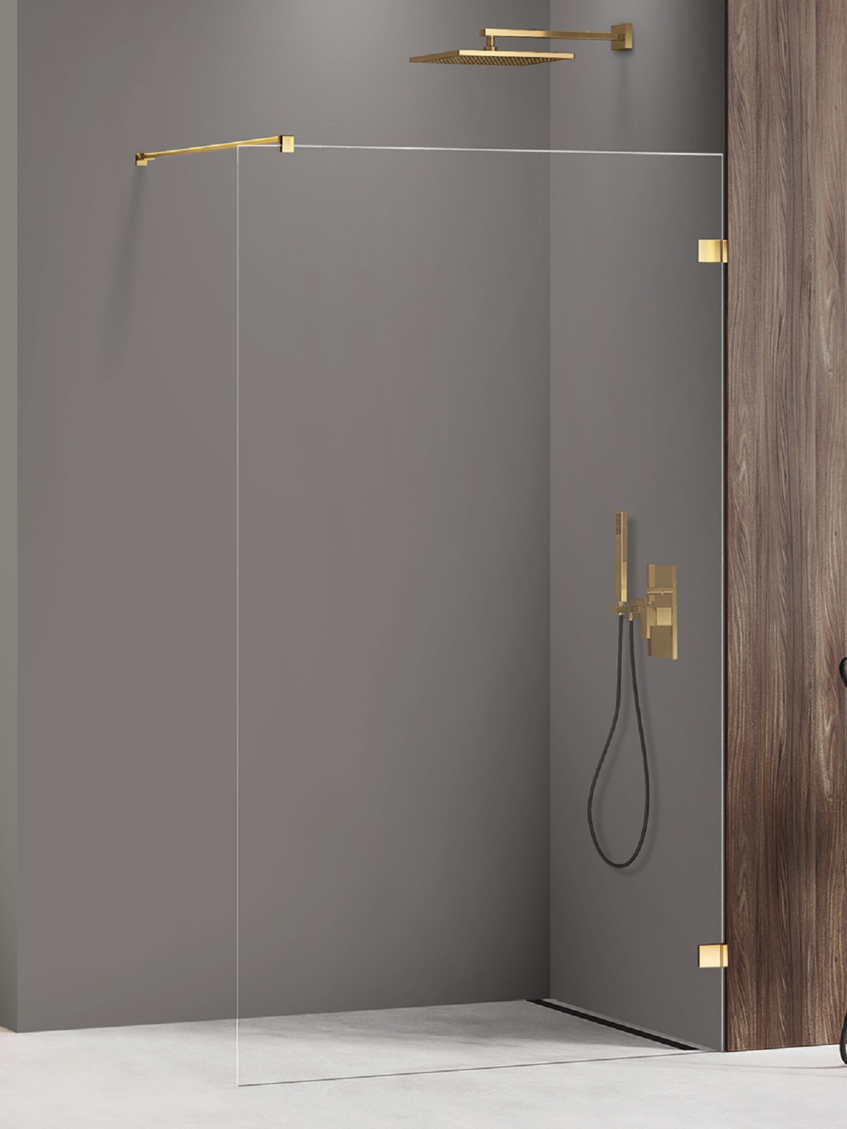 New Trendy Avexa Gold Shine paroi de douche walk-in 160 cm doré brillant/verre transparent EXK-7065