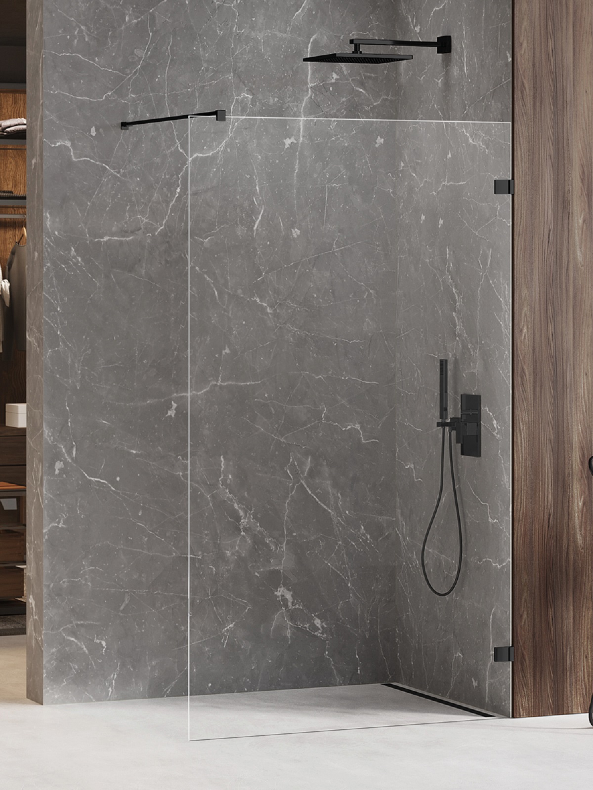 New Trendy Avexa Black paroi de douche walk-in 80 cm noir mat/verre transparent EXK-1805