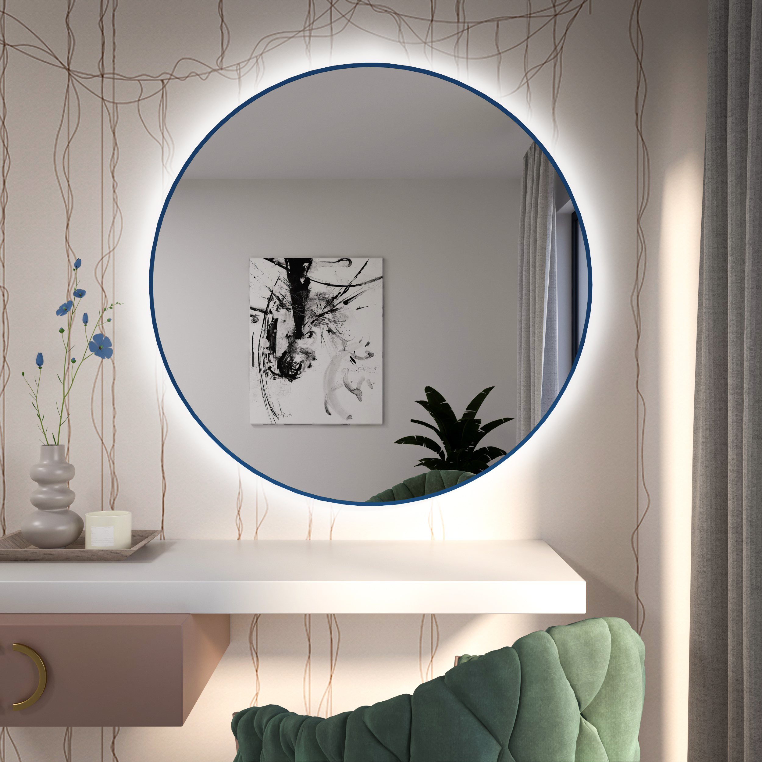 Baltica Design Tiny Border Bright miroir 80x80 cm circulaire avec éclairage bleu 5904107930800
