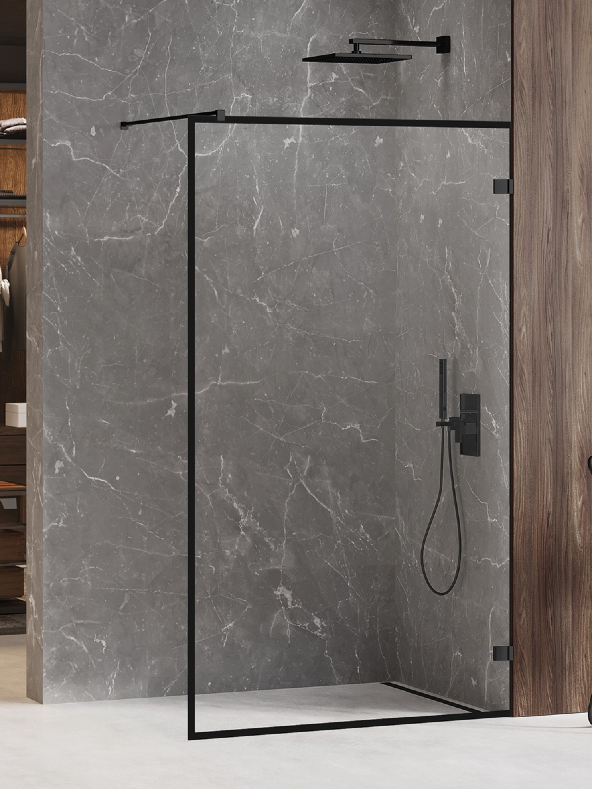 New Trendy Avexa Black paroi de douche walk-in 110 cm noir mat/verre transparent EXK-2042