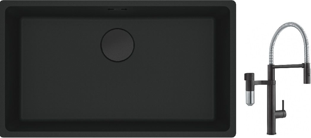 Set mitigeur de cuisine Franke Vital Semi-Pro 120.0621.313, évier en granit Franke Maris 125.0697.757