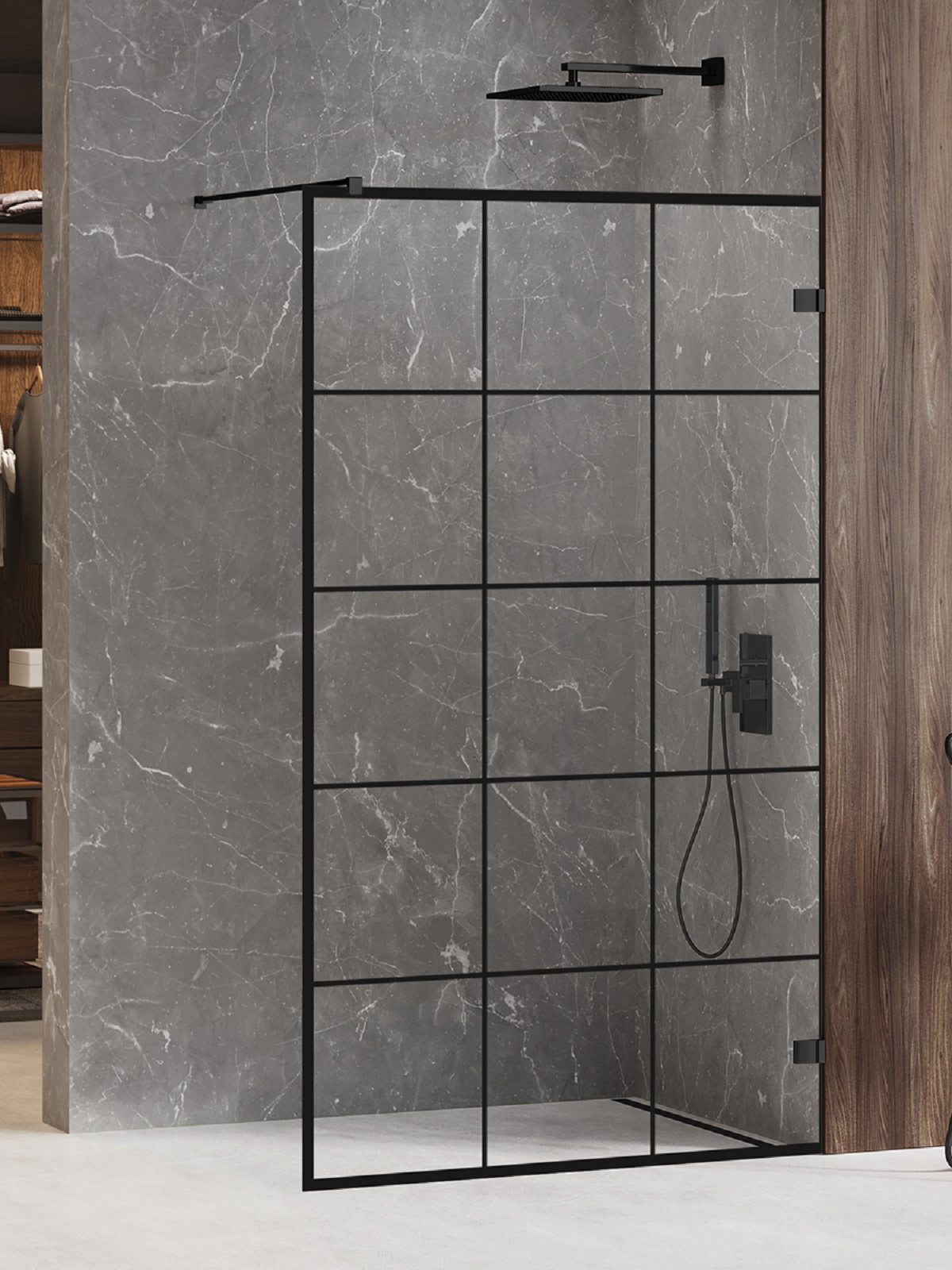 New Trendy Avexa Black paroi de douche walk-in 90 cm noir mat/verre transparent EXK-2022