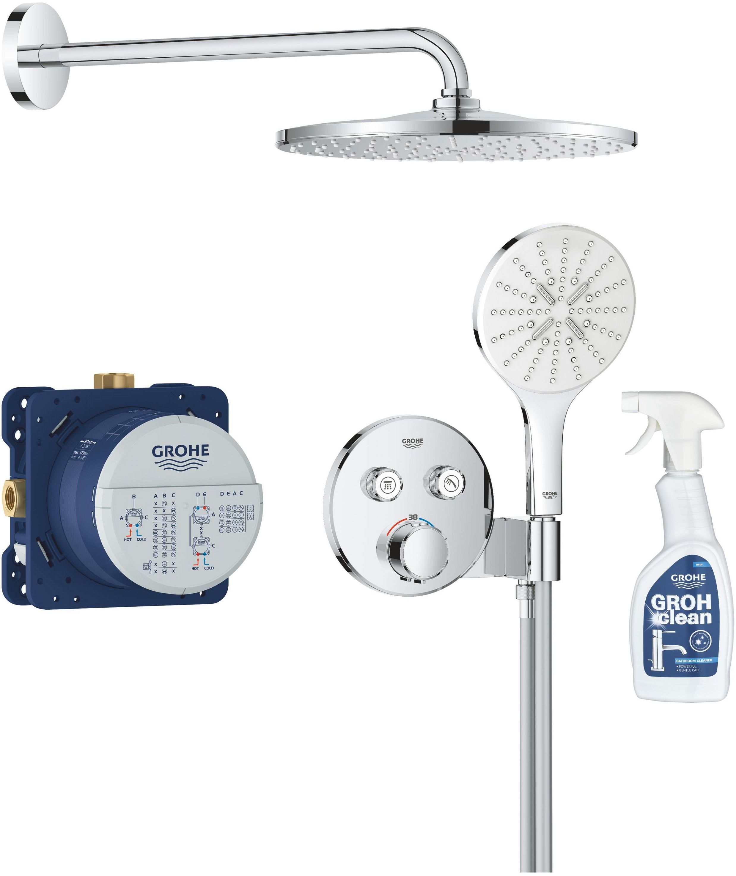 Set ensemble de douche Grohe Precision Smartcontrol 34877000, produit nettoyant pour chrome Grohe 48166000