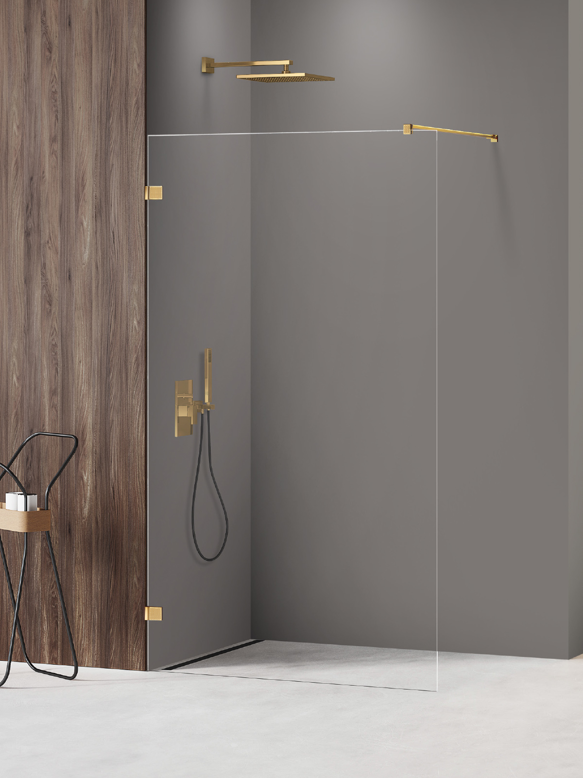 New Trendy Avexa Gold Shine XR paroi de douche walk-in 130 cm doré brillant/verre transparent EXK-6982