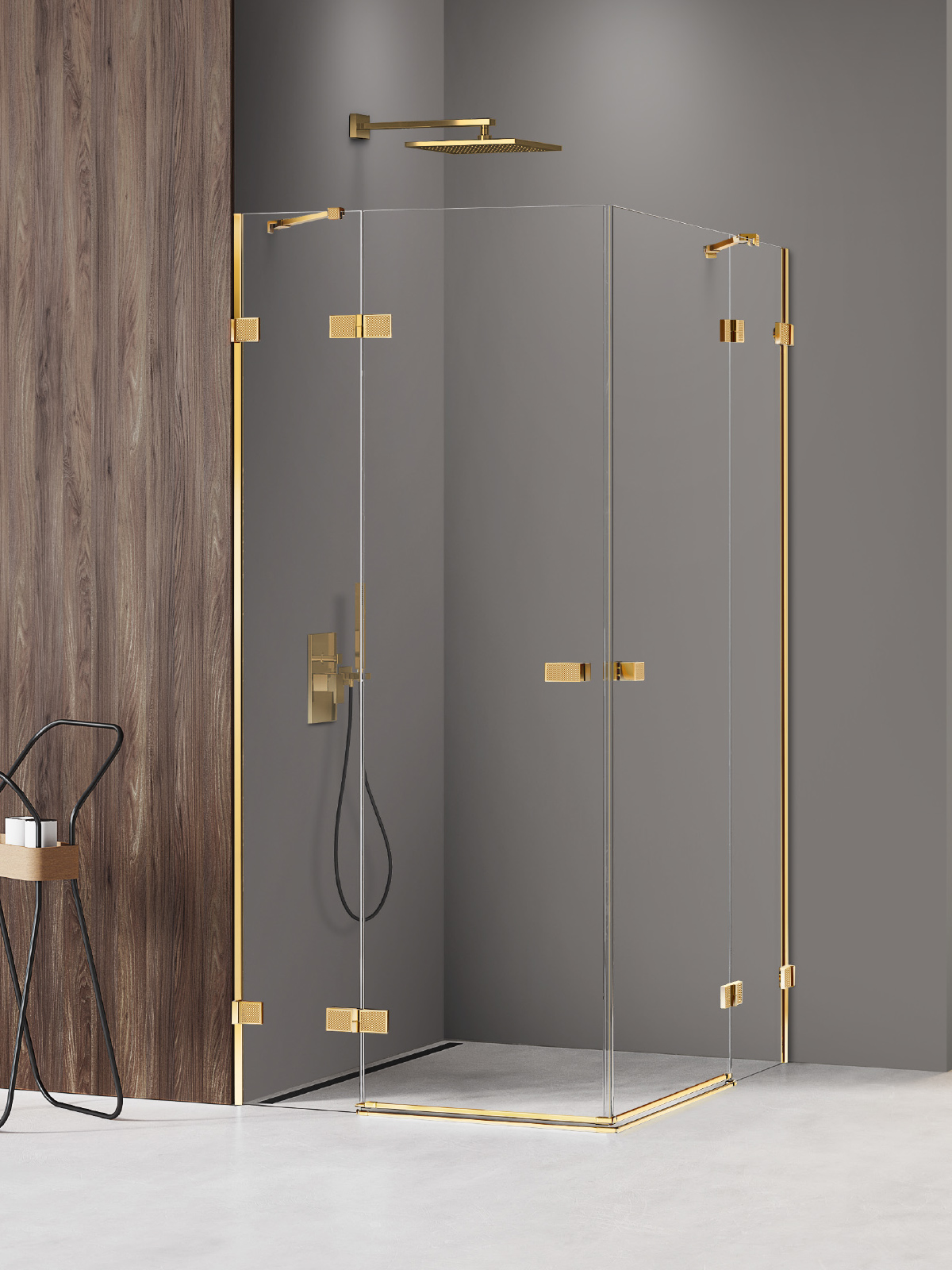New Trendy Avexa Gold Shine XR cabine de douche 110x110 cm carrée doré brillant/verre transparent EXK-6828
