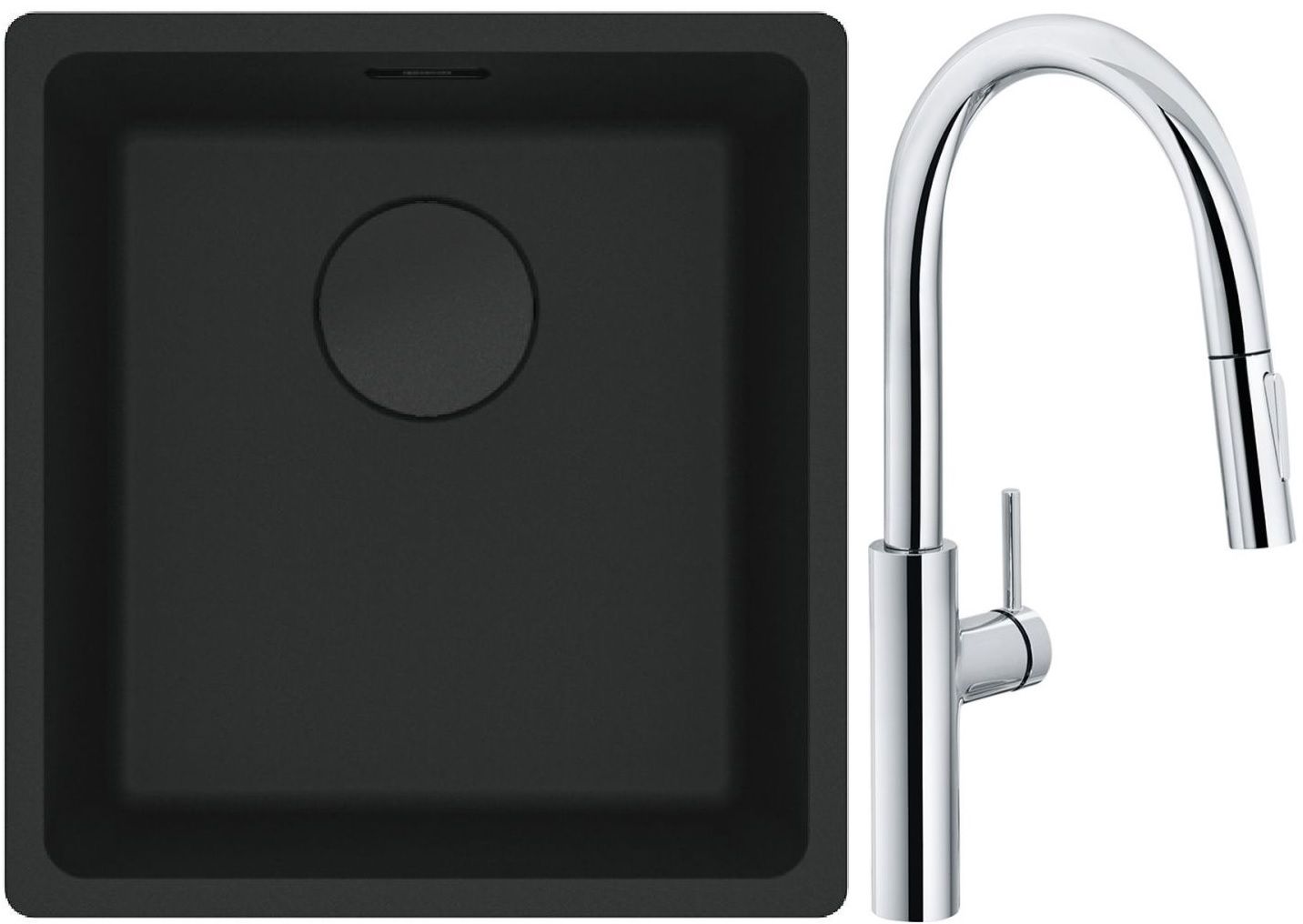 Set mitigeur de cuisine Franke Pescara L Slide-In 115.0538.940, évier en granit Franke Maris 125.0697.760