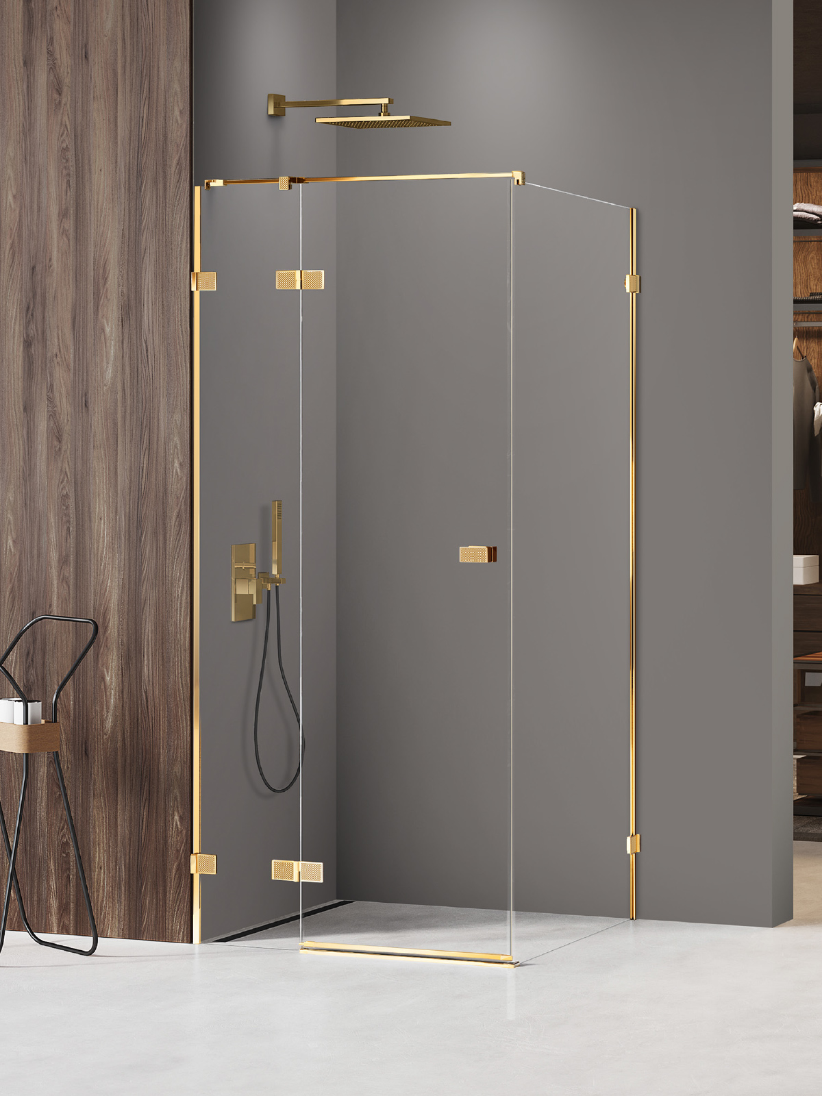 New Trendy Avexa Gold Shine XR cabine de douche 120x100 cm rectangulaire doré brillant/verre transparent EXK-6767