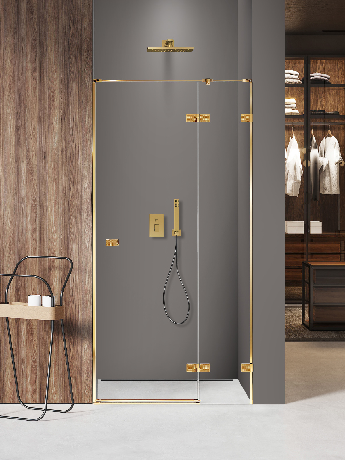 New Trendy Avexa Gold Shine XR porte de douche 90 cm à ouverture basculante doré brillant/verre transparent EXK-6739
